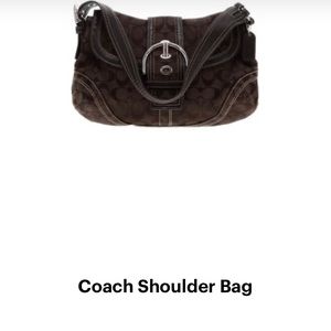 Chocolate Brown Coach Logo Purse with Silver Buckle Detail